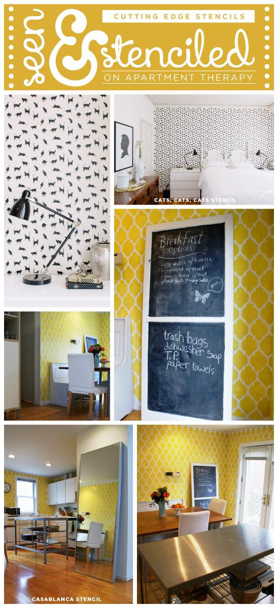 Two great stencil room ideas found on Apartment Therapy by DIY home owners looking to makeover their space. www.cuttingedgestencils.com