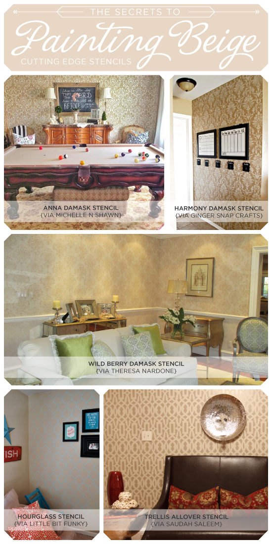 Learn how stencils can help enhance an all beige room! Shop our new stencils http://www.cuttingedgestencils.com/wall-stencils-stencil-designs.html