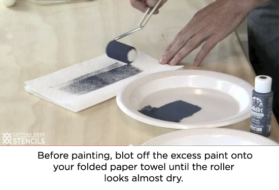 Too much paint will cause the design to bleed and smudge.http://www.cuttingedgestencils.com/how-to-stencil-videos.html