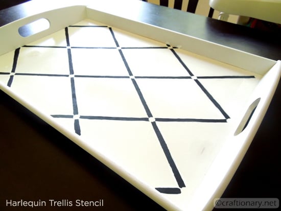 Use the Harlequin Allove Stencil as a creative way to spruce up an old or boring tray. http://www.cuttingedgestencils.com/trellis-stencil-harlequin.html