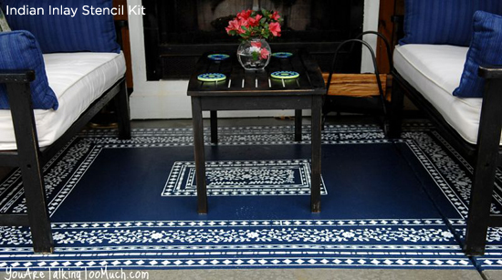 Stencil an outdoor rug using the Indian Inlay Stencil Kit! http://www.cuttingedgestencils.com/indian-inlay-stencil-furniture.html
