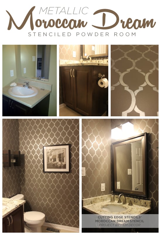 Use the Moroccan Dream Stencil in your powder room in a mettallic to get this gorgeous look! http://www.cuttingedgestencils.com/moroccan-stencil-design.html
