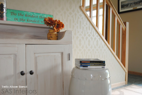 Subtle and Stunning! This Trellis Allover Stenciled accent wall is the same color in two different sheens and makes quite the impact. http://www.cuttingedgestencils.com/allover-stencil.html