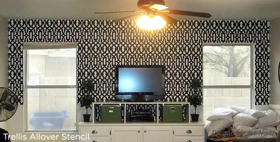 Bold and Beautiful! This Trellis Allover Stenciled accent wall makes quite the impact on the space. http://www.cuttingedgestencils.com/allover-stencil.html