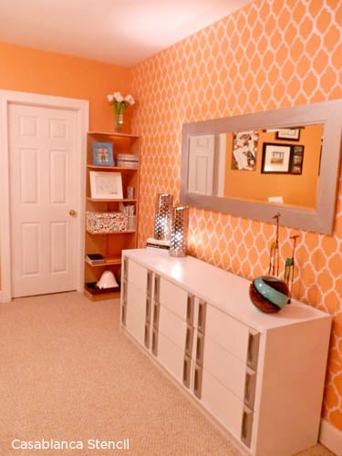 Energize your craft space with this zesty orange hue and Casablanca Stencil! http://www.cuttingedgestencils.com/allover-stencils.html #cuttingedgestencils #stencils