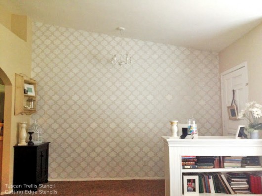 Stencil an accent wall using the Tuscan Trellis Stencil to liven up your space! http://www.cuttingedgestencils.com/tuscan-trellis-allover-stencil.html