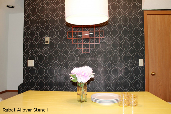 Use the Rabat Stencil in chalk on your chalkboard wall to create this unique look! http://www.cuttingedgestencils.com/moroccan-stencil-pattern-3.html