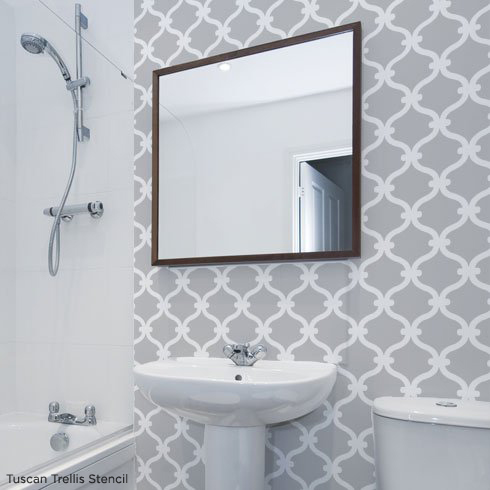 Use the Tuscan Trellis Stencil to get this gorgeous look! http://www.cuttingedgestencils.com/tuscan-trellis-allover-stencil.html