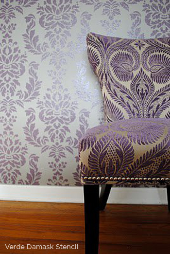 Use the Verde Damask Stencil from Cutting Edge Stencils to get this stunning accent wall! http://www.cuttingedgestencils.com/damask-stencil-wallpaper.html