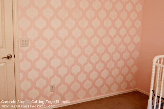 Use the Cascade Stencil to create a gorgeous accent wall in your nursery like this! http://www.cuttingedgestencils.com/cascade-allover-stencil-pattern.html