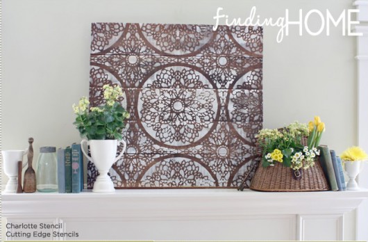 Stenciling barnwood art is super trendy.  Use the Charlotte Stencil from Cutting Edge Stencils to get this look. http://www.cuttingedgestencils.com/charlotte-allover-stencil-pattern.html