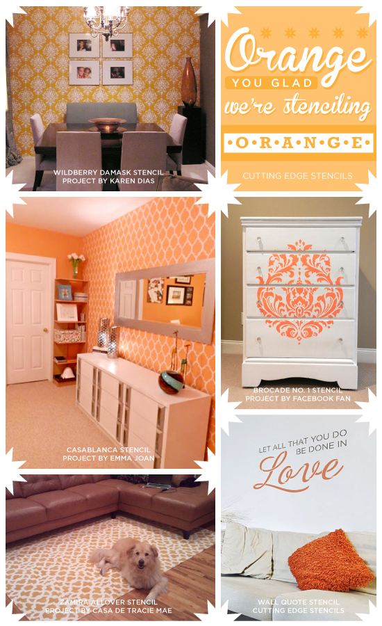 Cutting Edge Stencils shares gorgeous orange stenciled rooms that are sure to inspire! http://www.cuttingedgestencils.com/wall-stencils-stencil-designs.html #wallstencils
