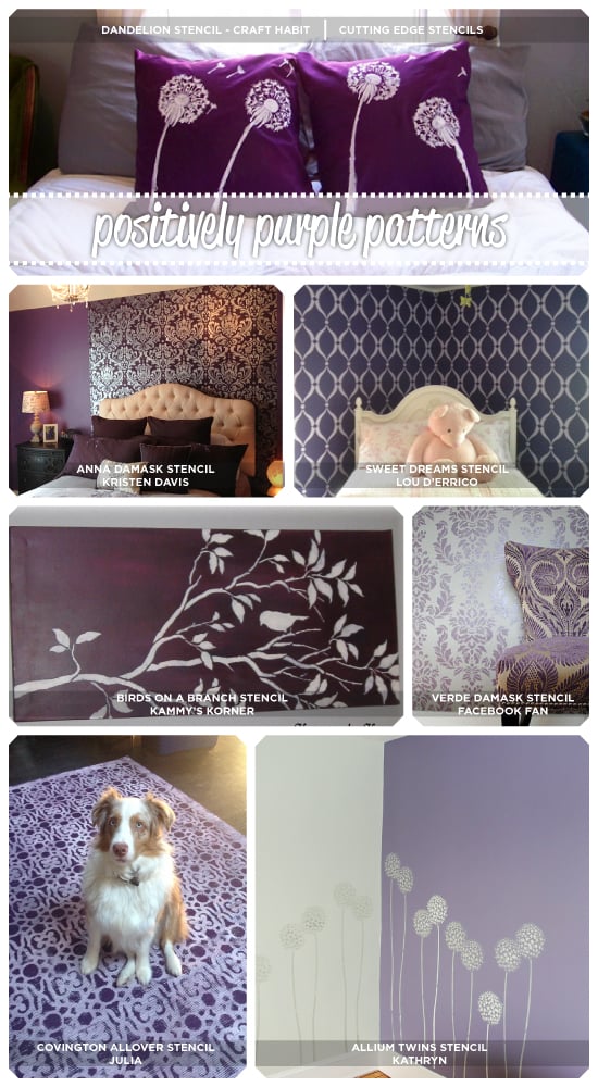Cutting Edge Stencils shares purple stenciled rooms, crafts, and furniture that is sure to inspire! http://www.cuttingedgestencils.com/wall-stencils-stencil-designs.html