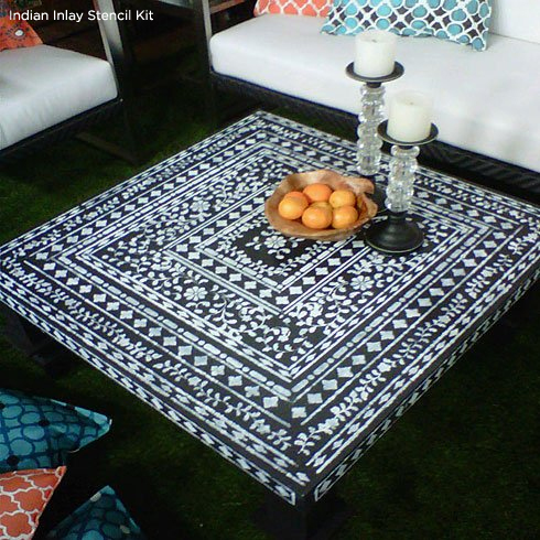 Use the Indian Inlay Stencil Kit to create this gorgeous table! http://www.cuttingedgestencils.com/indian-inlay-stencil-furniture.html