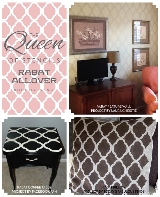 Our Rabat Stencil is one of our most popular Moroccan Stencils for accent walls, furnitures, and home decor accessories!http://www.cuttingedgestencils.com/moroccan-stencil-pattern-3.html