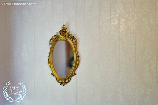 The Verde Damask Stencil is subtle yet stunning on this painted paneled wall. http://www.cuttingedgestencils.com/damask-stencil-wallpaper.html