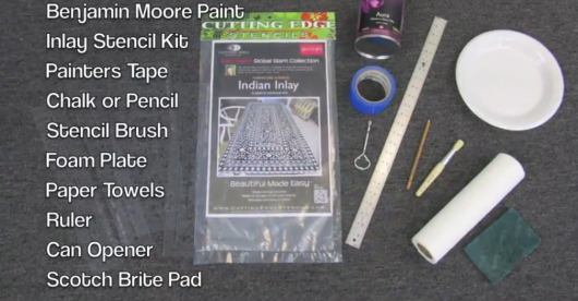 A list of all the stencil supplies that you'll need to stencil furniture with the Indian Inlay Kit! http://www.cuttingedgestencils.com/stencil-supplies.html