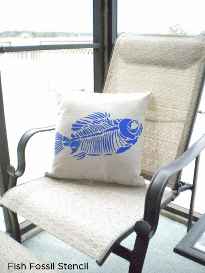 Stencil the fish fossil pattern in blue to create your own nautical home decor! http://www.cuttingedgestencils.com/wall-stencil-fossil.html