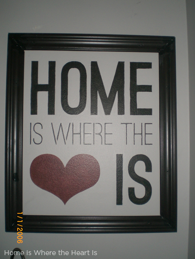 Stencil and frame this wall stencil, Home is Where the Heart Is from Cutting Edge Stencils. http://www.cuttingedgestencils.com/home-is-wall-quote-stencil.html