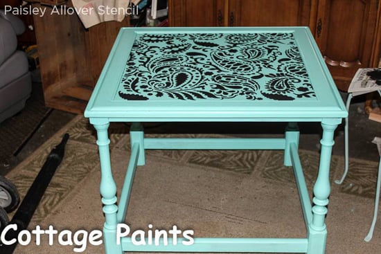Stencil a small painted table with the Paisley Allover Stencil from Cutting Edge Stencils. http://www.cuttingedgestencils.com/paisley-allover-stencil.html