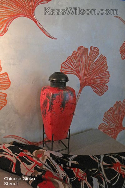 Use the Chinese Ginko Stencil on an accent wall to create a unique flair like this! http://www.cuttingedgestencils.com/ginkgo-stencil-kim-myles.html