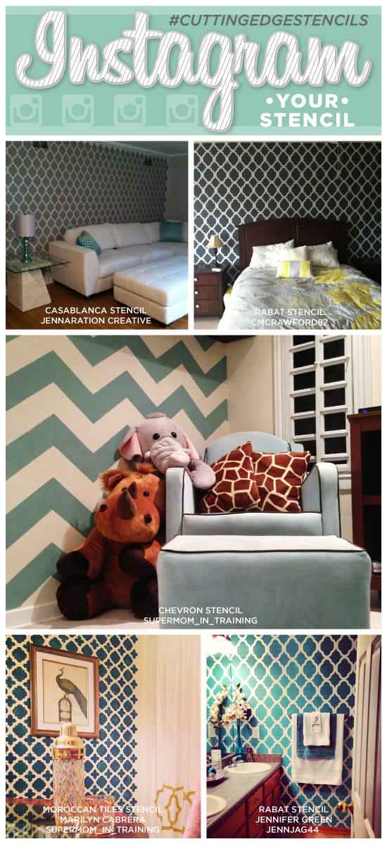 Stenciled room inspiration using Cutting Edge Stencils most popular patterns! http://www.cuttingedgestencils.com/wall-stencils-geometric-stencils.html