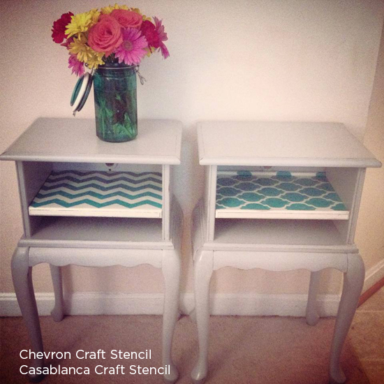 Craft stencils like the chevron craft or casablanca craft stencil can add the perfect touch to painted furniture! http://www.cuttingedgestencils.com/craft-furniture-stencil.html