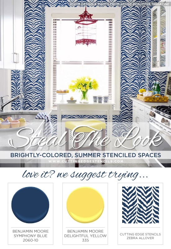 Use the Zebra Stencil from Cutting Edge Stencils in a bold blue to get this look! http://www.cuttingedgestencils.com/zebra-stencil-pattern.html