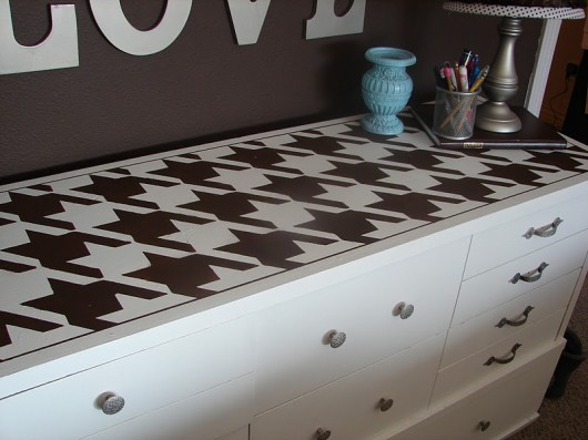 Paint and stencil that old dresser using the houndstooth craft stencil from Cutting Edge Stencils! http://www.cuttingedgestencils.com/houndstooth-craft-stencil-pattern-DIY-decor.html