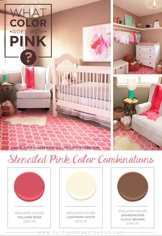 Stenciled Pink and brown color combination using the Casablanca Stencil and Benjamin Moore Paints! http://www.cuttingedgestencils.com/allover-stencils.html
