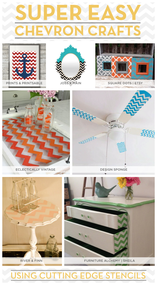 Seven super easy senciled projects that use the chevron craft stencil from Cutting Edge Stencils! http://www.cuttingedgestencils.com/chevron-stencil-templates-stencils.html