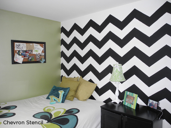 Use the Chevron Stencil from Cutting Edge Stencils to easiy recreate this zig-zag striped pattern! http://www.cuttingedgestencils.com/chevron-stencil-pattern.html