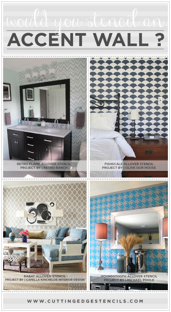 Stenciled accent wall ideas from Cutting Edge Stencils! http://www.cuttingedgestencils.com/wall-stencils-stencil-designs.html