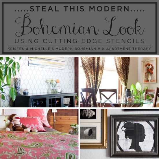 Using stencil designs to steal the look of this Modern Bohemian home found on Apartment Therapy! http://www.cuttingedgestencils.com/wall-stencils-stencil-designs.html