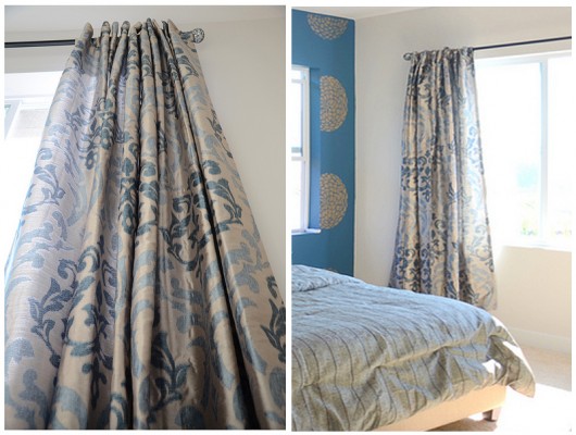Stencil your own curtains using the Anna Damask Stencil pattern to get a look like this! http://www.cuttingedgestencils.com/damask-stencil.html