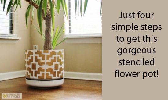 Stenciling a flower pot in four simple steps using the Shipibo Craft Stencil! http://www.cuttingedgestencils.com/shipibo-craft-stencil.html