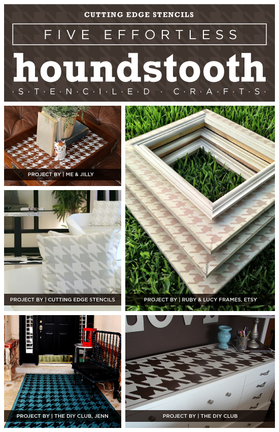 Five simple home decor projects using the Houndstooth stencil from Cutting Edge Stencils! http://www.cuttingedgestencils.com/wall_stencil_houndstooth.html
