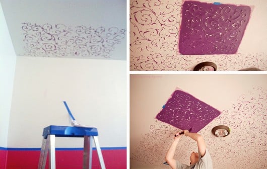 Gorgeous stenciled girls room idea uses the Lily Scroll Stencil on the painted ceiling! http://www.cuttingedgestencils.com/scroll-stencil.html