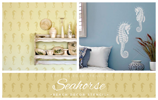 Beach house décor just got easy-breezy with our cute Seahorse stencils! http://www.cuttingedgestencils.com/beach-style-decor-seahorse-stencil.html