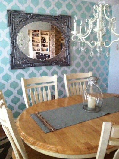A blue Cascade stenciled dining room! http://www.cuttingedgestencils.com/cascade-allover-stencil-pattern.html