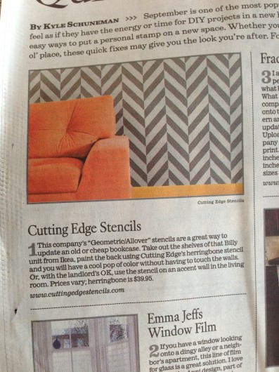 Cutting Edge Stencils is featured in the LA Times as a DIY decorating solution for new apartment dwellers! http://www.latimes.com/home/la-lh-diy-decorating-shortcuts-stikwood-stencils-window-film-and-more-20130906,0,6389466.story