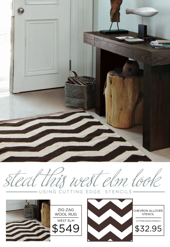 Use the Chevron Stencil from Cutting Edge Stencils to recreate this West Elm rug. http://www.cuttingedgestencils.com/chevron-stencil-pattern.html