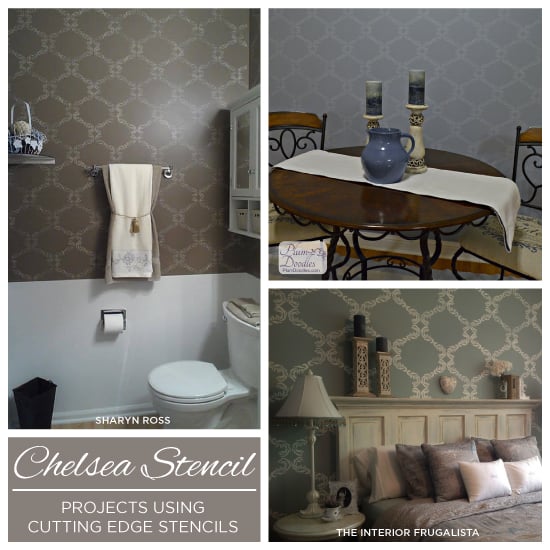 Cutting Edge Stencils shares stenciled rooms using the stylized acanthus design, Chelsea Stencil. http://www.cuttingedgestencils.com/chelsea-allover-wall-pattern.htmlhttp://www.cuttingedgestencils.com/chelsea-allover-wall-pattern.html