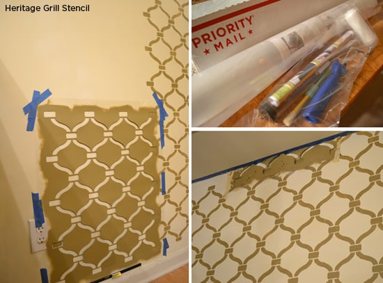 Stenciling an accent wall using the clip on stencil level found at Cutting Edge Stencils! http://www.cuttingedgestencils.com/heritage-grill-allover-stencil.html