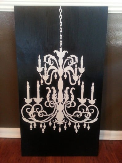 Stencil trendy black and white wall art using the Chandelier Stencil from Cutting Edge Stencils. http://www.cuttingedgestencils.com/chandelier-stencil-decal.html