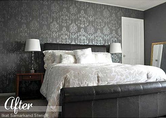 Stencil your bedroom using the Ikat Samarkand Stencil from Cutting Edge Stencils. http://www.cuttingedgestencils.com/ikat-stencil-uzbek.html