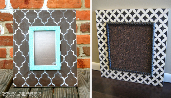 Stenciled picture frame ideas using Cutting Edge Stencils craft size stencils. http://www.cuttingedgestencils.com/craft-furniture-stencils.html