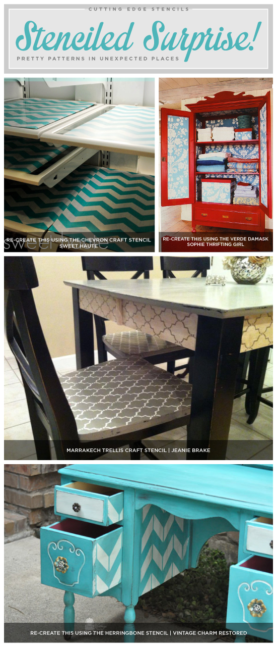 Cutting Edge Stencils shares stenciled craft projects to spruce up your home decor! http://www.cuttingedgestencils.com/craft-furniture-stencils.html
