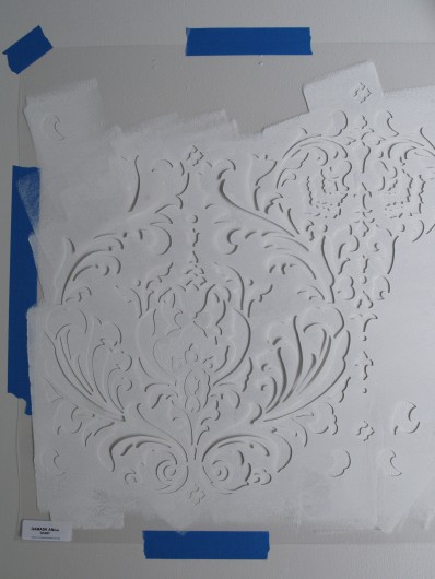 Stenciling the Anna Damask pattern from Cutting Edge Stencils. http://www.cuttingedgestencils.com/damask-stencil.html