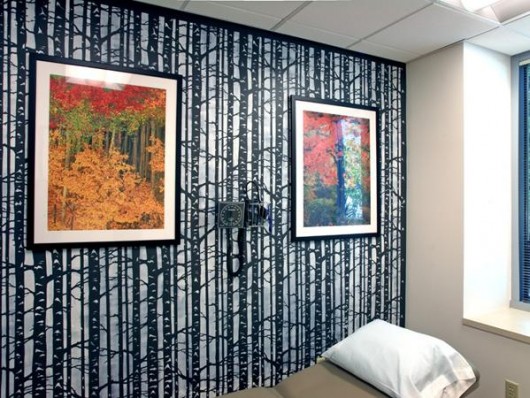 The Birch Forest stencil in the El Camino Hospital which was designed by Rooms That Rock 4 Chemo